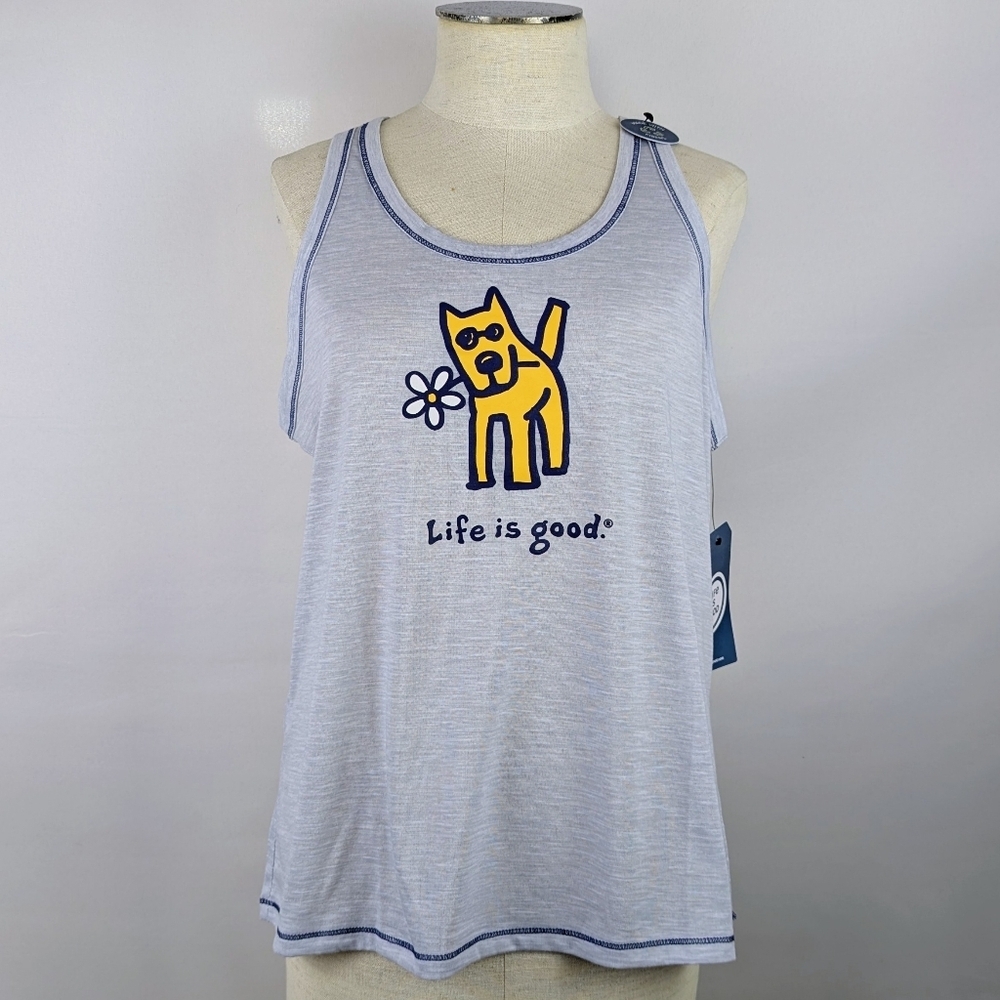 Life Is Good Dog Daisy Print Tank Top Sleep Lounge Grey Navy L NWT